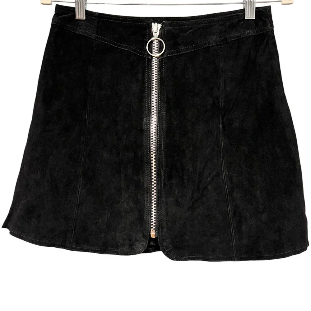 Zara Suede Leather A-line Mini Skirt, NWT, Black, S